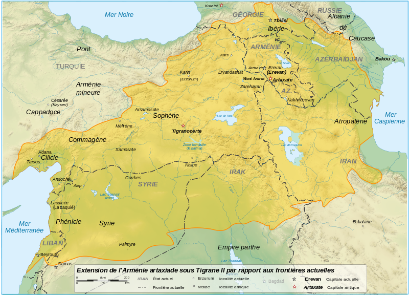 Le Royaume d'Arménie à son apogée au Ier siècle avant J.-C.