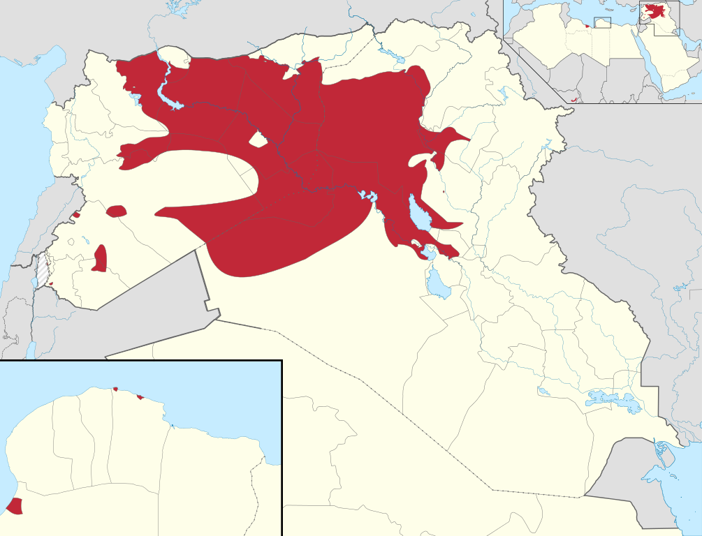 En rouge les territoires de l'état islamique (au 4 mai 2015)